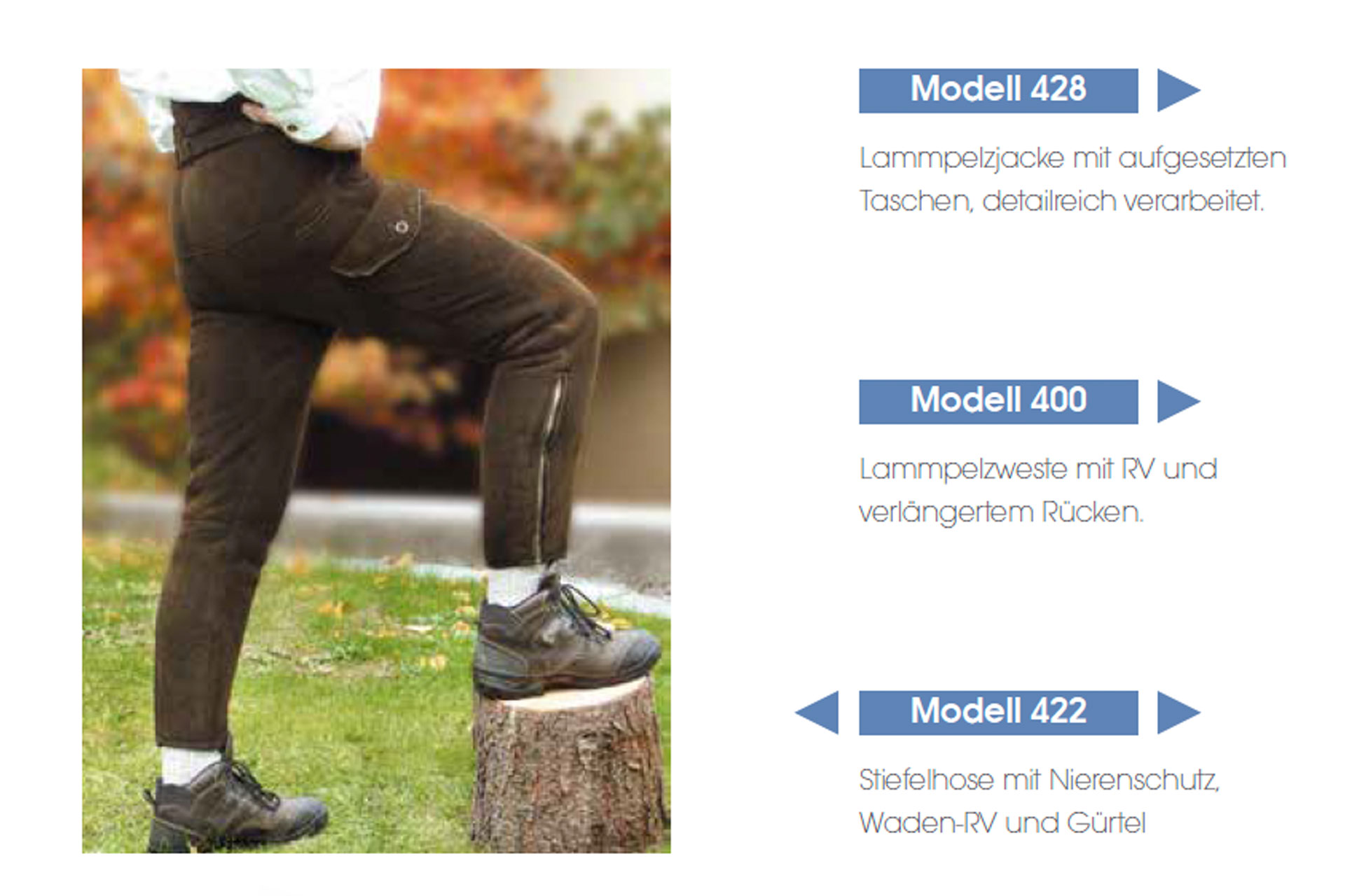 Jagdbekleidung Modell 400, 422 und 428